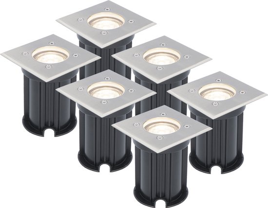 HOFTRONIC™ Set van 6 grondspots RVS vierkant 4000K GU10 IP65 waterdicht 3 jaar garantie dimbaar Grondspot buiten 230V