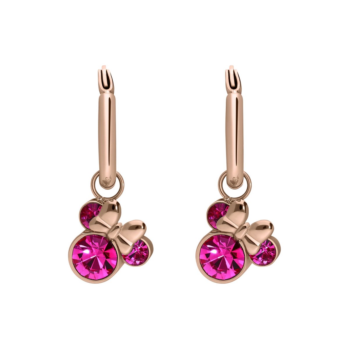 Disney - Stalen goldplated oorringen Minnie Mouse met roze kristal