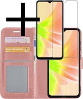 Hoes Geschikt voor OPPO A17 Hoesje Book Case Hoes Flip Cover Wallet Bookcase Met Screenprotector - Rosé goud