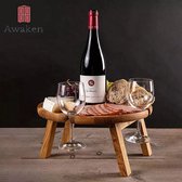 Awaken - Ronde Houten Borrelplank - Picknicktafel - Tapasplank - Serveerplank - 4 wijnglashouders - Sfeervol & Compact - Inklapbaar - 15x15x16 cm