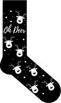 Sokken 'Oh Deer' | Maat 36-40 | Kerstsokken | Cadeau | Zwart met Wit | The Big Gifts | 1 Paar | Feestdagen |