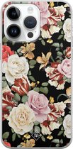 Casimoda® hoesje - Geschikt voor iPhone 14 Pro Max - Bloemen flowerpower - Siliconen/TPU telefoonhoesje - Backcover - Bloemen - Zwart