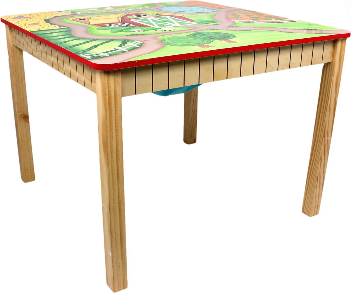 Teamson Kids Houten Tafel Voor Kinder - Kinderslaapkamer Accessoires - Blije Boerderij Ontwerp - Omvat Beeldjes