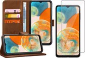 Samsung A23 Case - Book Case Cuir Wallet Cover Purse Card Holder Case Brown - Protecteur d'écran en Tempered Glass trempé