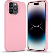 Coverzs Solid silicone case geschikt voor Apple iPhone 14 Pro (roze) - iPhone 14 Pro hoesje roze - iPhone 14 Pro case geschikt voor Apple - Luxe siliconen hoesje met 3-laags bescherming