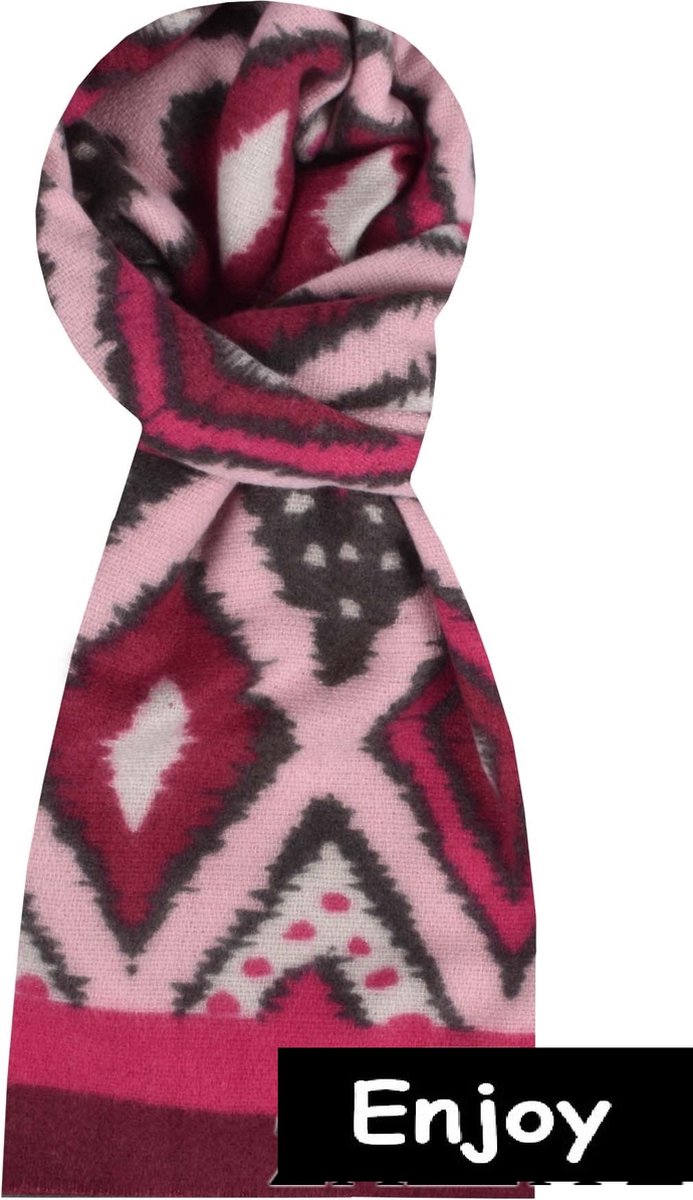 sjaal- winter -ruitmotief- roze- natuurlijke materialen