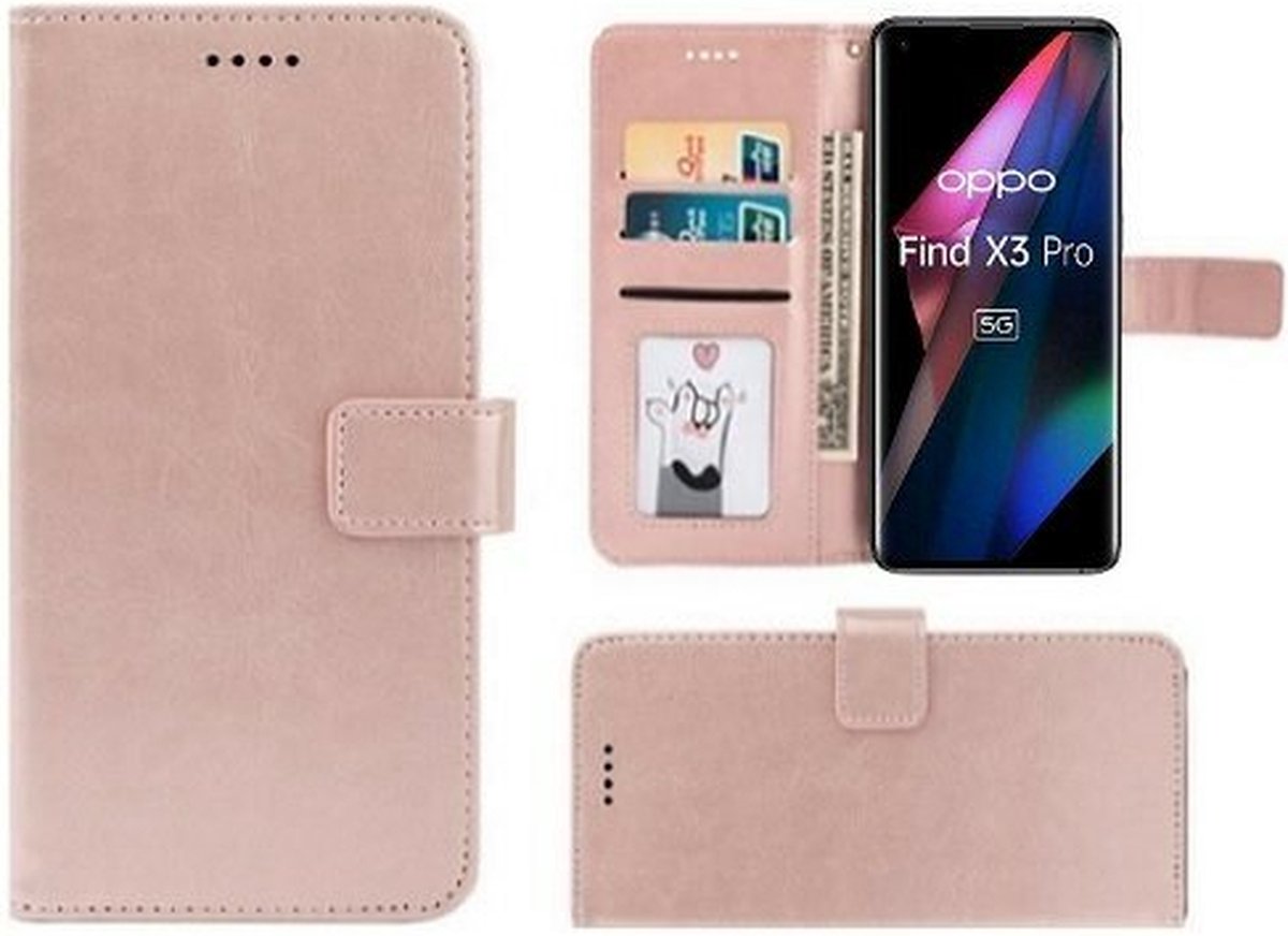 Oppo Find X3 Pro Hoesje Met Pasjeshouder Bookcase Rose Goud