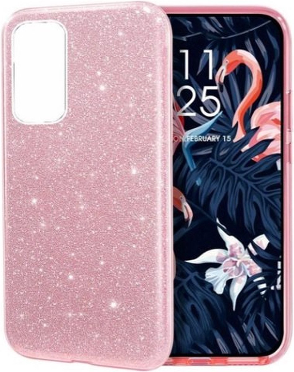 Huawei P40 Siliconen Glitter Hoesje Rose Goud
