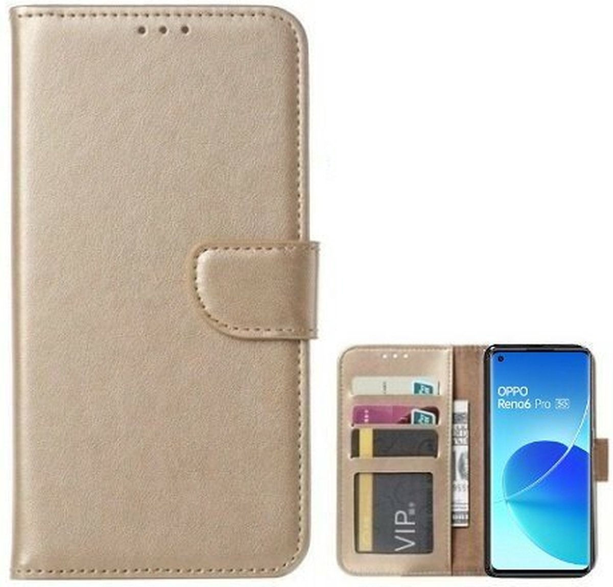 Oppo Reno 6 Pro 5G Hoesje Met Pasjeshouder Bookcase Goud