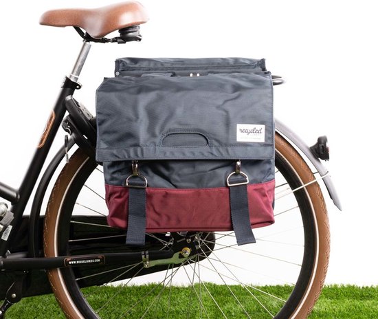 Gerecyclede dubbele fietstas Urban Proof 40 liter - bordeaux rood/grijs van Urban Proof — afbeelding 4