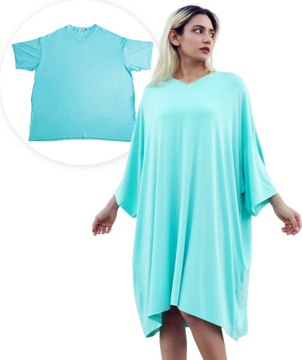 Smileify® Premium Pyama Dames Volwassenen - Nachthemd - Huispak - Oversized Shirt - Mint Blauw