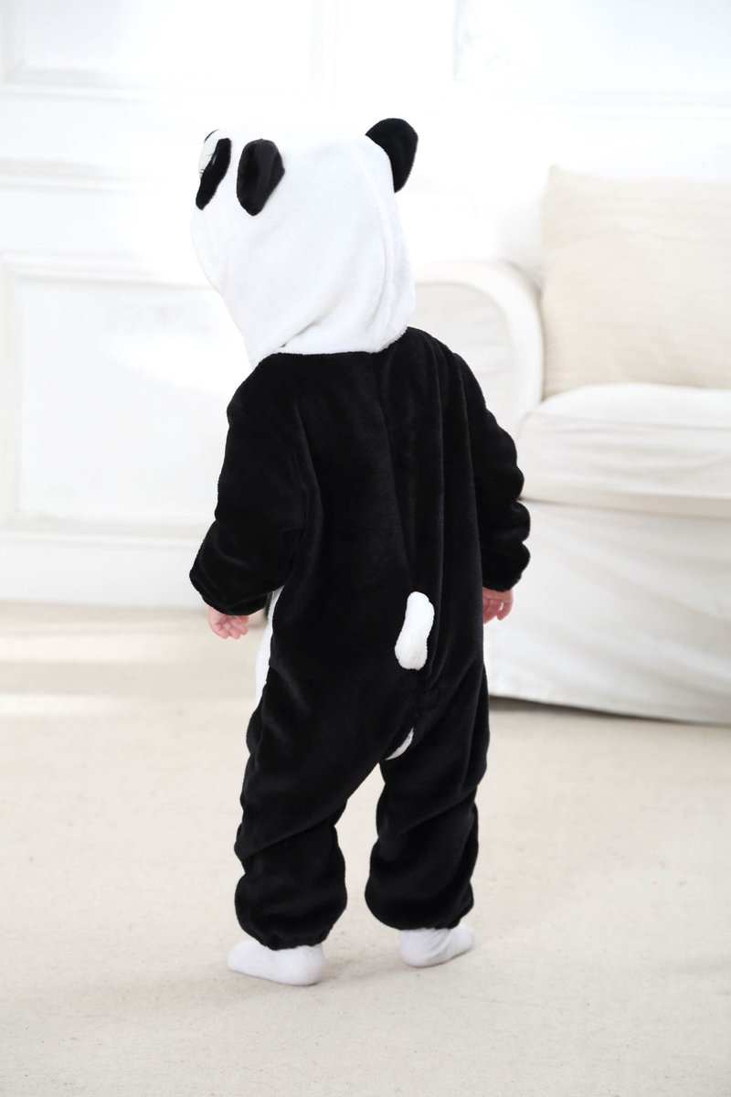 Budino® Baby Onesie - Baby Romper - Baby Pyjama - Baby Pakje - Baby Verkleedkleding - Carnavalskleding - Dier - Pandabeer - Wit Zwart — afbeelding 4