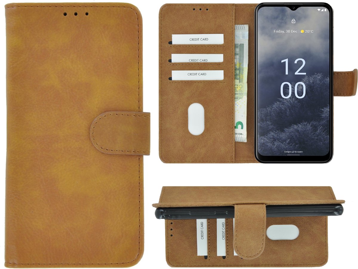 Geschikt voor Nokia G60 Hoesje - Bookcase - Pu Leder Wallet Book Case Bruin Cover