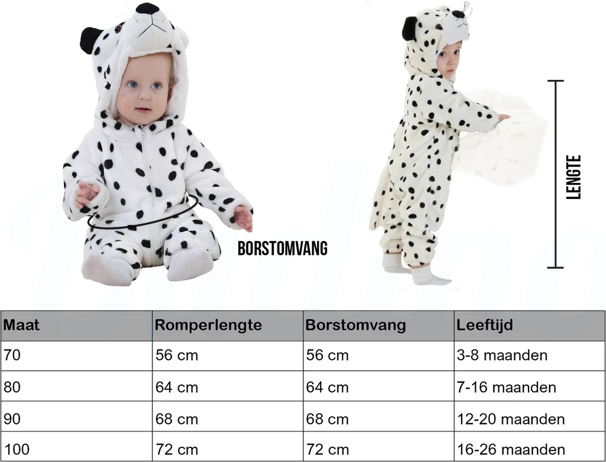 Budino® Baby Onesie - Baby Romper - Baby Pyjama - Baby Pakje - Baby Verkleedkleding - Carnavalskleding - Dier - Luipaard - Wit — afbeelding 6
