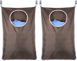 Wasmand Hangend - 2 Stuks - Bruin - Hangende Opvouwbare Waszak voor aan de Deur - Wassorteerder - Deurzak