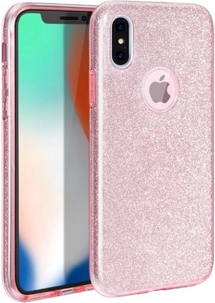 iPhone XR Siliconen Glitter Hoesje Rose Goud
