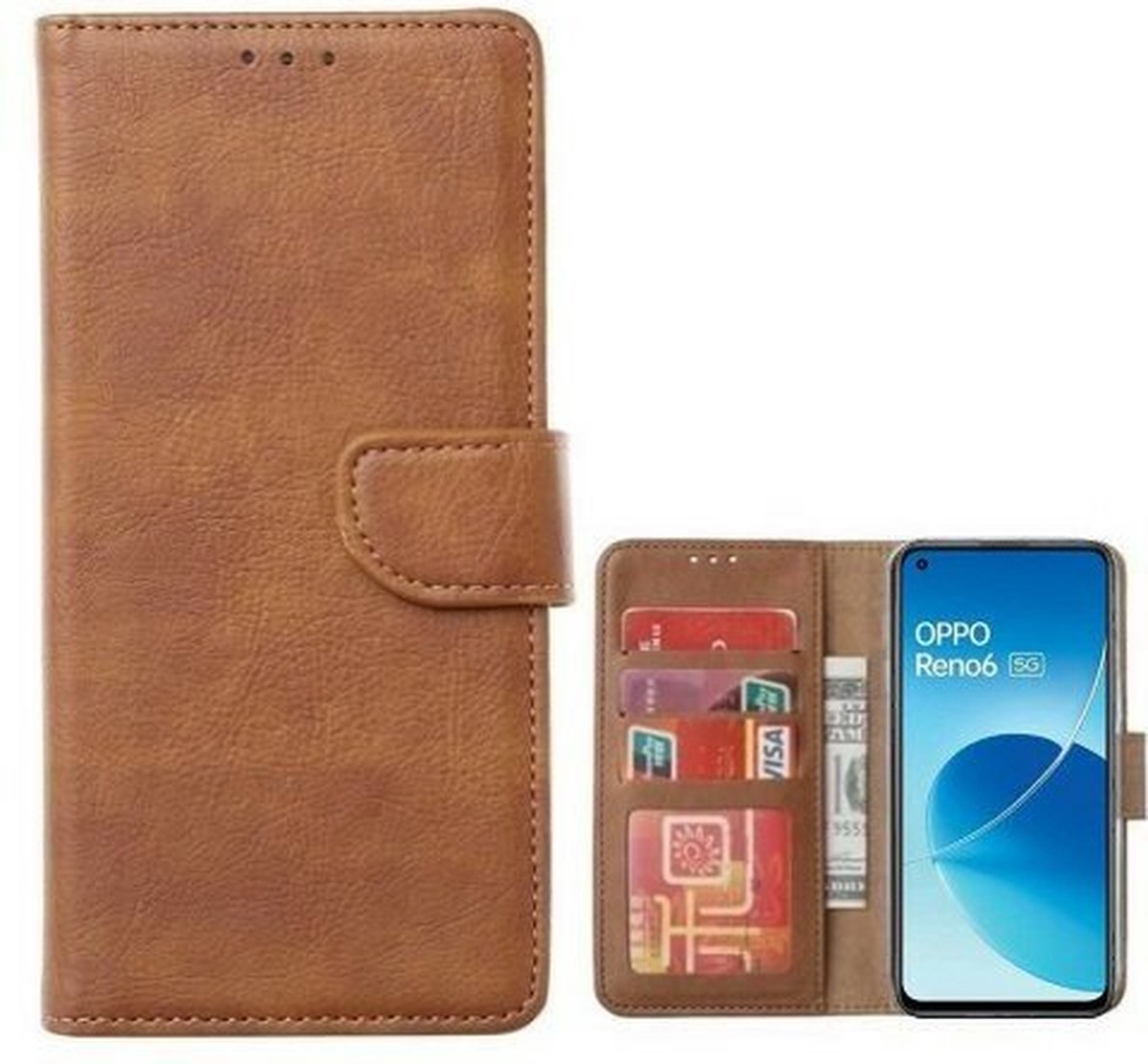 Oppo Reno 6 5G Hoesje Met Pasjeshouder Bookcase Bruin