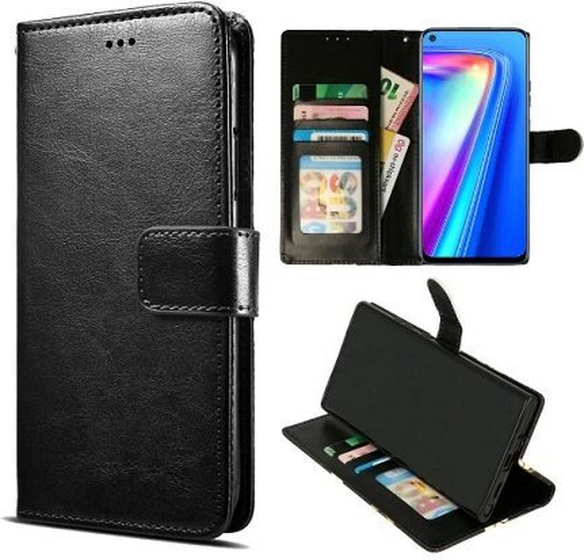Realme 7 Hoesje Met Pasjeshouder Bookcase Zwart