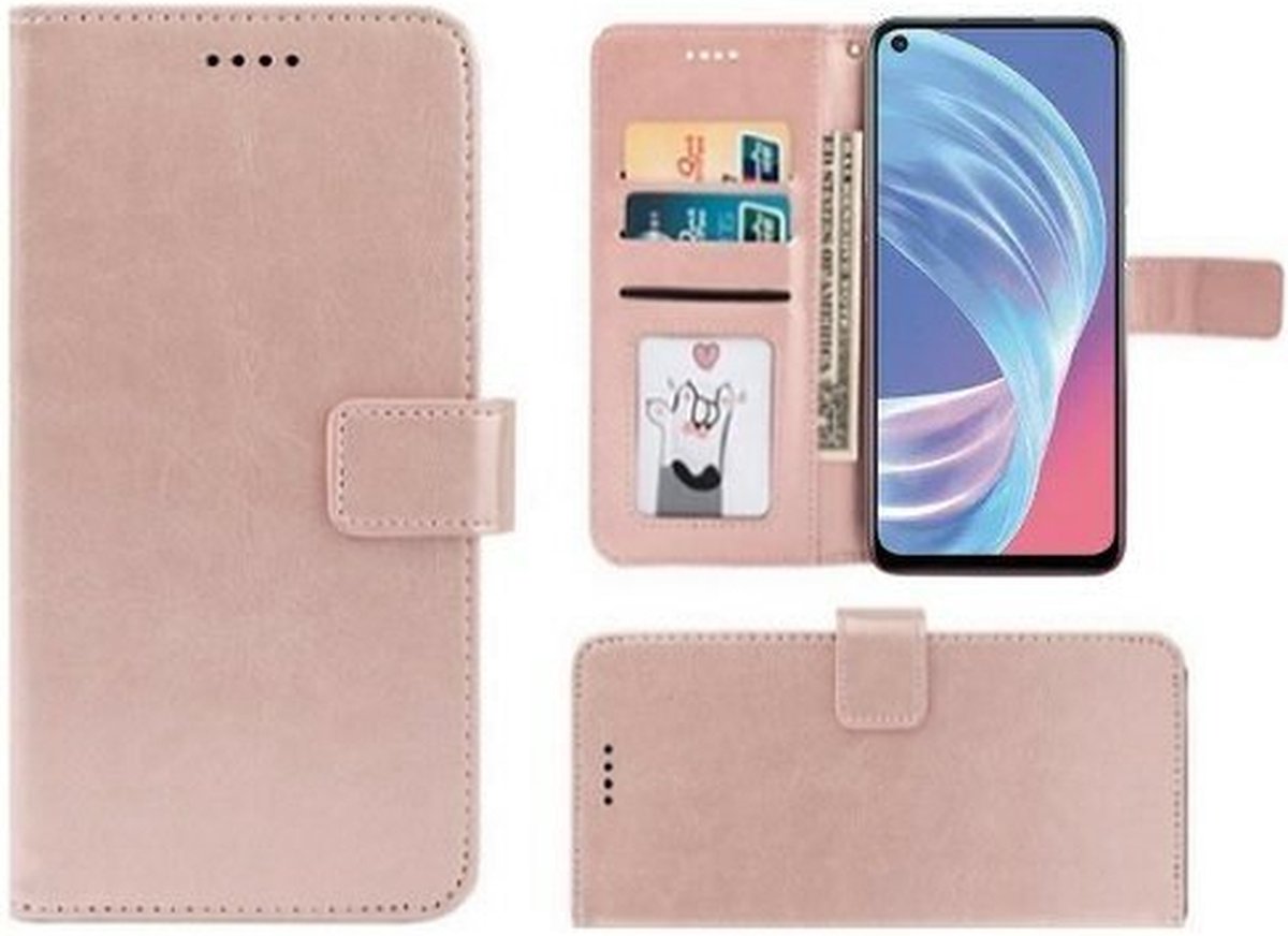 Oppo A73 5G Hoesje Met Pasjeshouder Bookcase Rose Goud