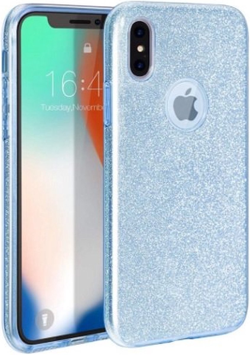 iPhone X Siliconen Glitter Hoesje Blauw
