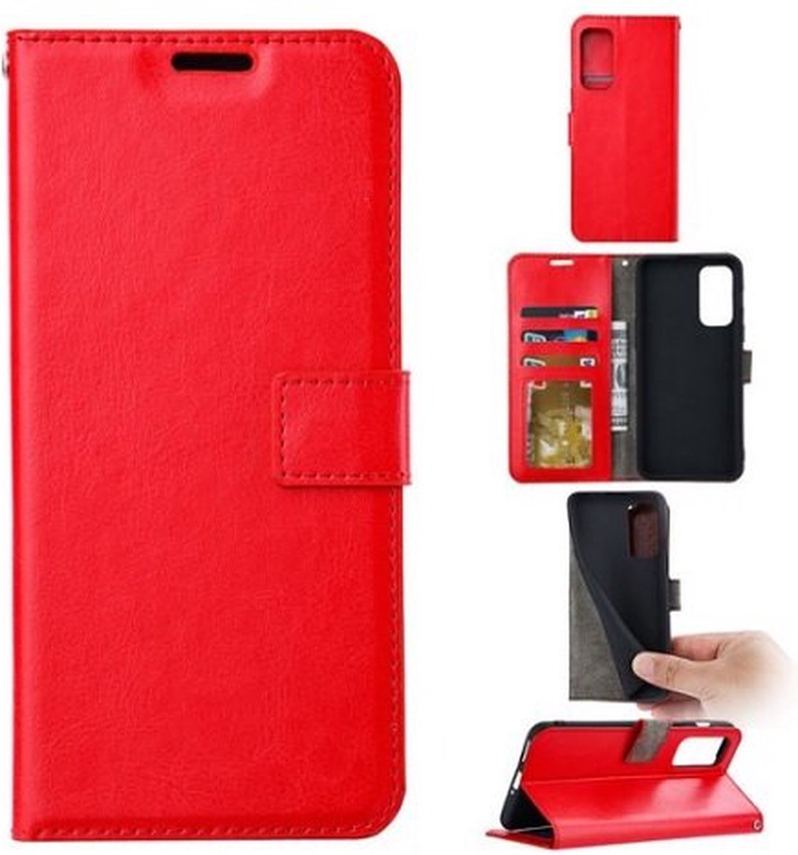 Motorola G9 Plus Hoesje Met Pasjeshouder Bookcase Rood