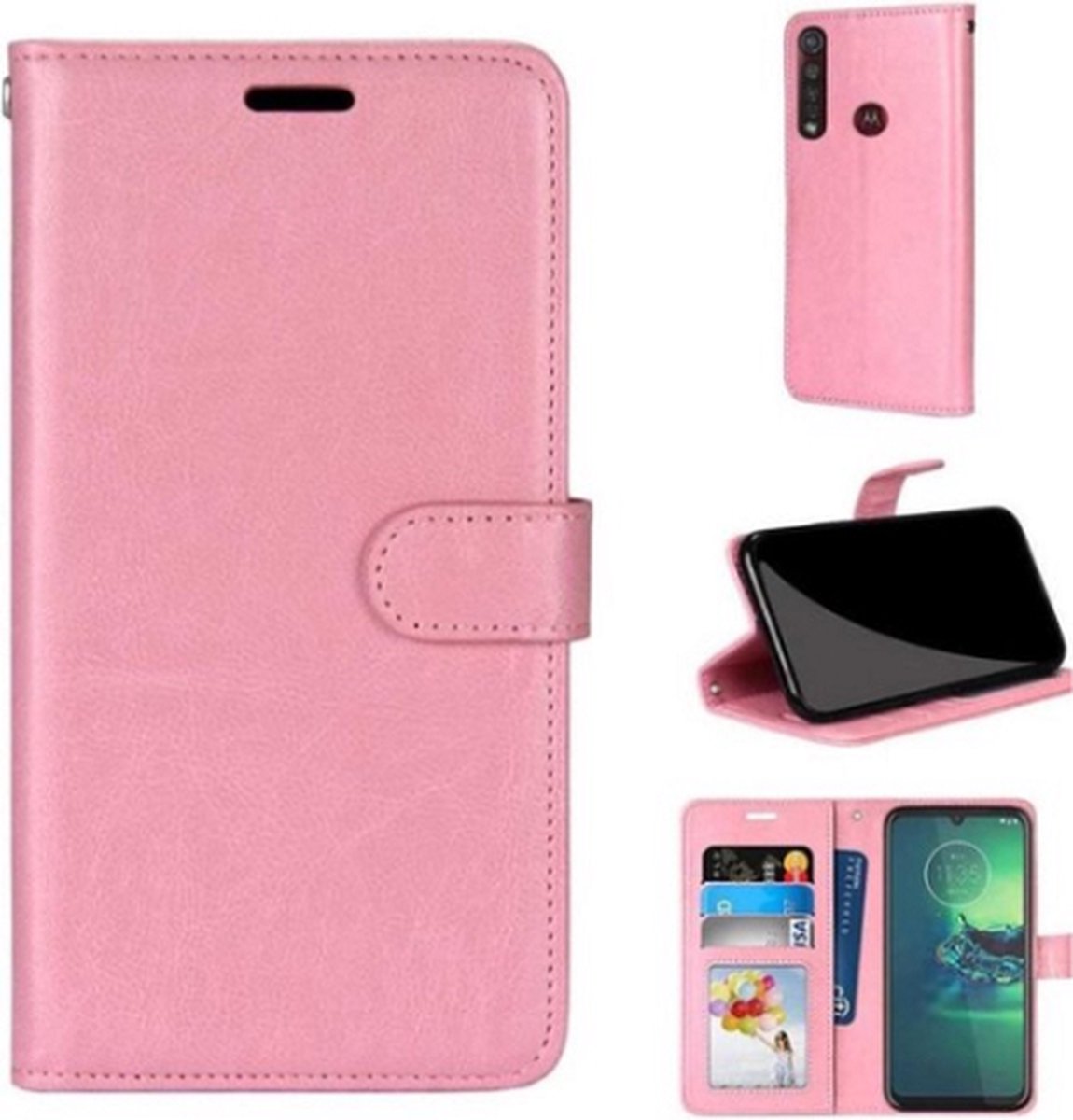 Motorola G8 Power Lite Hoesje Met Pasjeshouder Bookcase Rose Goud