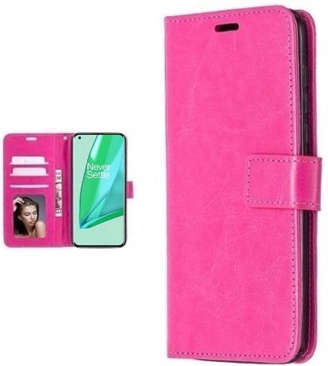OnePlus 9 Pro Hoesje Met Pasjeshouder Bookcase Roze