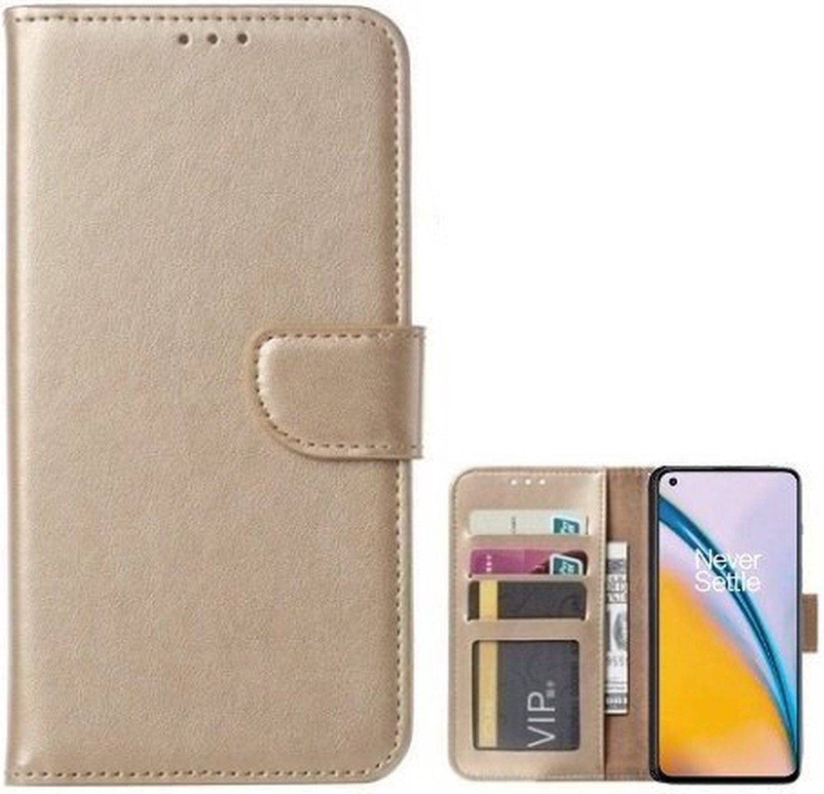 OnePlus Nord 2 Hoesje Met Pasjeshouder Bookcase Goud
