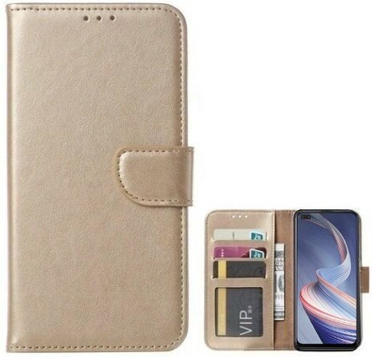 Oppo Reno4 Z 5G Hoesje Met Pasjeshouder Bookcase Goud