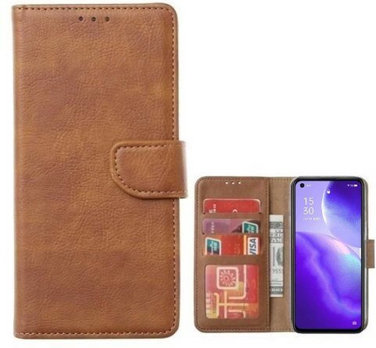 Oppo Reno5 5G Hoesje Met Pasjeshouder Bookcase Bruin