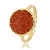 *My Bendel - Ring goudkleurig met ronde grote Gold Sandstone - Aparte goudkleurige ring met mooie Gold Sandstone edelsteen - Met luxe cadeauverpakking