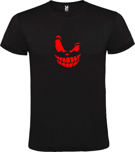 Zwart T-Shirt met “ Halloween Spooky Face “ afbeelding Rood Size S