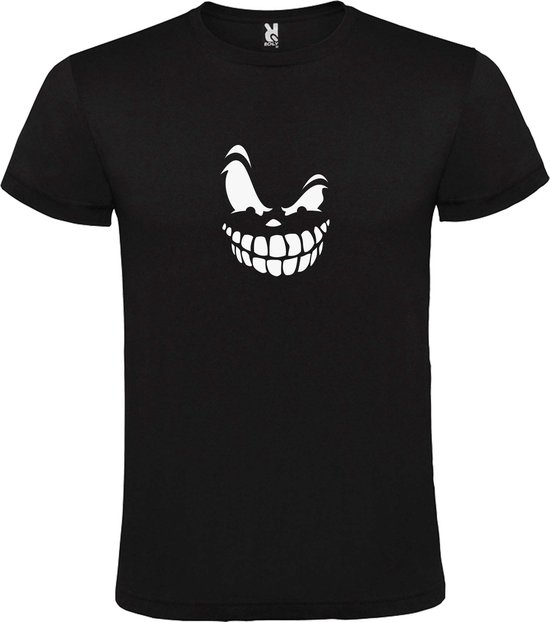 Zwart T-Shirt met “ Halloween Spooky Face “ afbeelding Wit Size M