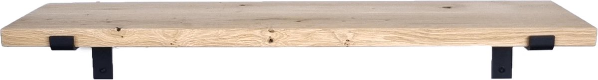 GoudmetHout Massief Eiken Wandplank - 60x30 cm - Industriële Plankdragers L-vorm - Staal - Mat Zwart