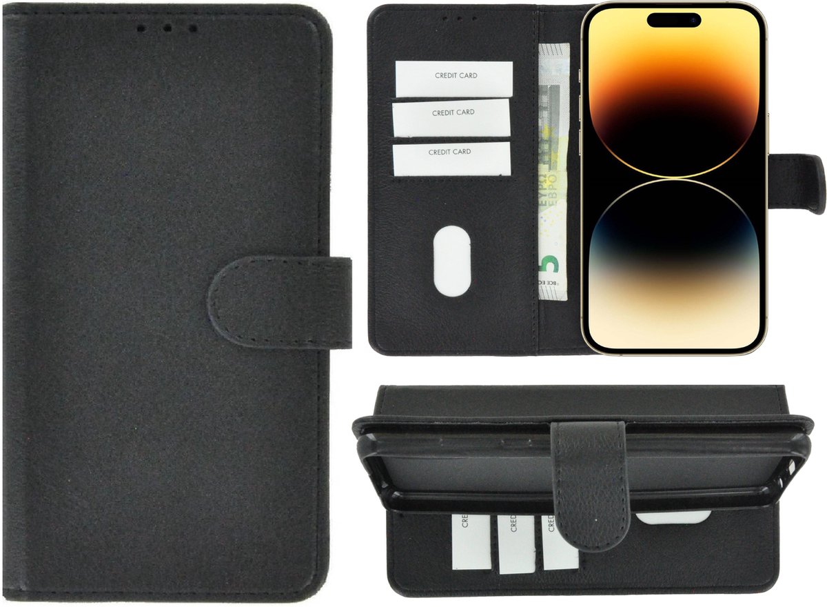 MoDo hoesje Geschikt voor iPhone 14 Pro Max - Kunstleer Book Case - Zwart