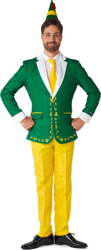 Suitmeister Elf Kostuum - Mannen Pak - Groen & Geel - Carnaval - Maat L