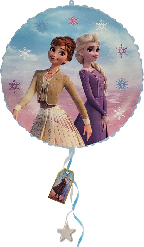Disney Frozen - Folieballon - opblaasbaar of te vullen met helium - herbruikbaar - 46 cm - incl. papieren rietje, gewichtje en 2 linten 1,5m - ballon - Anna - Elsa - versiering - kinderfeestje - met tag