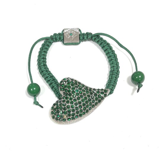 Armband - Groen met hartje - Verstelbaar - One size