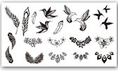 GlittersXL - Temporary Tattoo Vogels/Veren (11x6cm) [Neptattoo - Tijdelijke tatoeage - Nep Fake Tattoos - Water overdraagbare festival sticker henna outfit tattoo - Glitter tattoo - Volwassenen Kinderen Jongen Meisje]