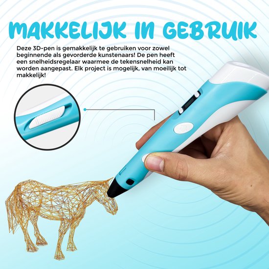 Fits4Kids® 3D Pen Starterspakket XXL - 140m Filament Vullingen - Inclusief E-Book - Opbergkoffer - Tekenmat - Tekenboek - Knutselen - Drawer - Blauw