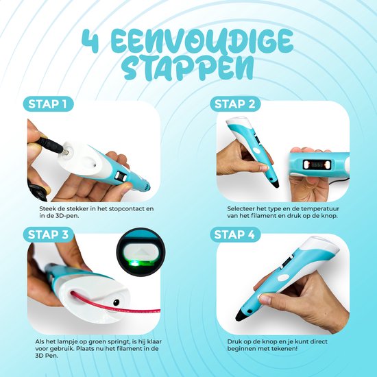 Fits4Kids® 3D Pen Starterspakket XXL - 140m Filament Vullingen - Inclusief E-Book - Opbergkoffer - Tekenmat - Tekenboek - Knutselen - Drawer - Blauw