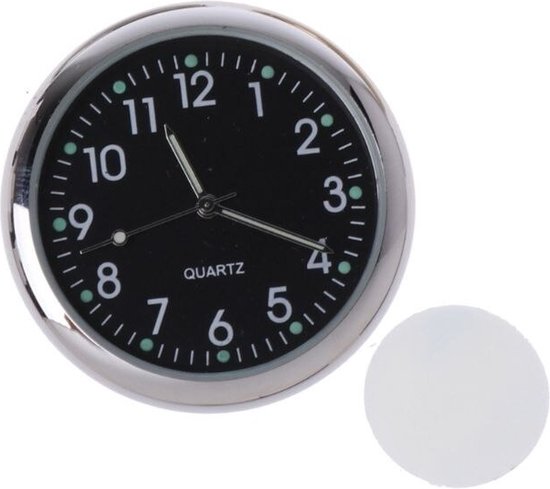 Horloge de voiture analogique Mini tableau de bord auto-adhésive - chrome  Zwart