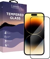 Lunso - Geschikt voor iPhone 14 Pro - Gehard Beschermglas - Full Cover Screenprotector - Black Edge