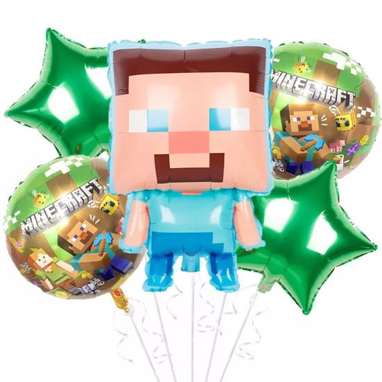 Minecraft ballon set - Helium Ballonnen Set - 5 delig - Versiering - Minecraft  - Feest balonnen