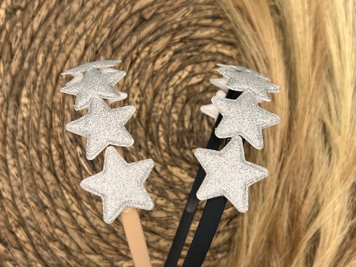 Diadeem met sterretjes - kerstcollectie - glitters - ster – zilver - zwart haarbandje