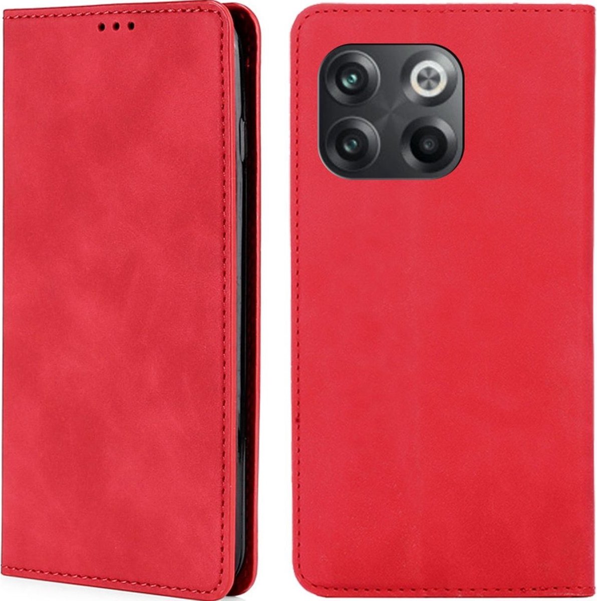 Mobigear Telefoonhoesje geschikt voor OnePlus 10T Hoesje | Mobigear Retro Slim Bookcase Portemonnee | Pasjeshouder voor 3 Pasjes | Telefoonhoesje voor Pinpas / OV Kaart / Rijbewijs - Rood