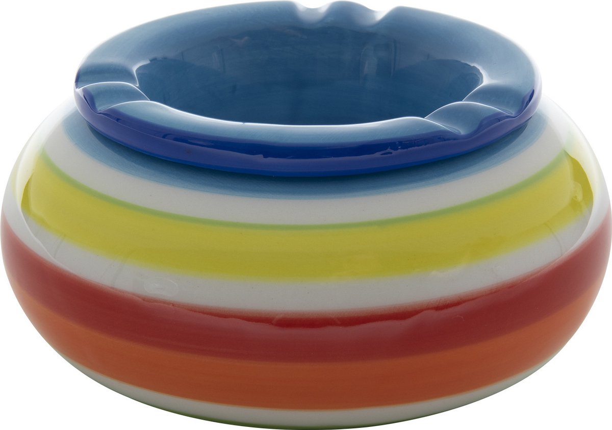 Stormasbak - rond - terras asbak - blauw - keramiek - 14 x 7 cm - handig voor buiten