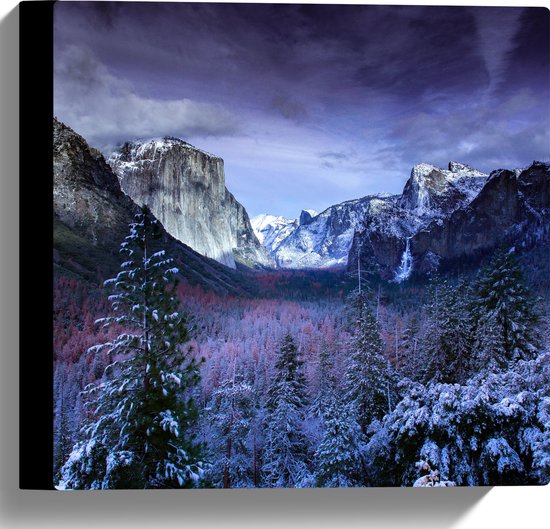 WallClassics - Toile - Montagnes enneigées avec Arbres et rochers - 30x30 cm Photo sur toile (Décoration murale sur toile)