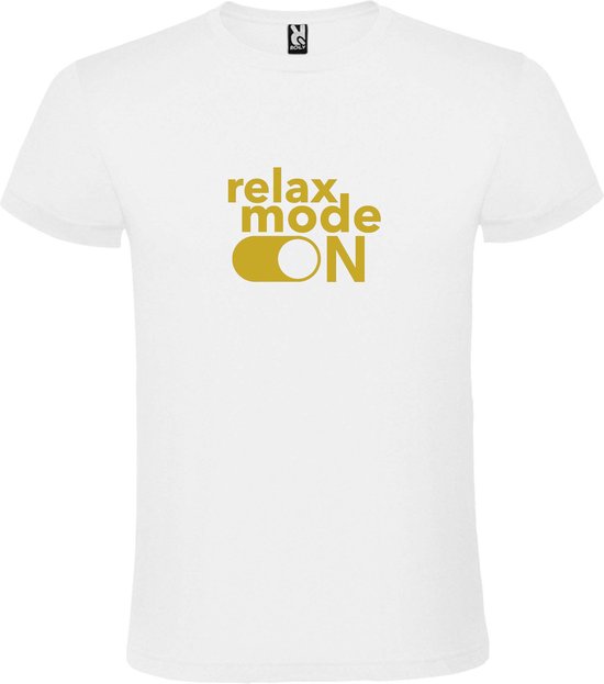 Wit T-Shirt met “ Relax Mode On “ afbeelding Goud Size XXXXXL