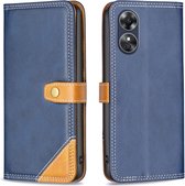 For OPPO A17 Color Matching Double Sewing Thread Leather Phone Case(Blue)